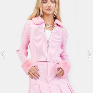 Dolls Kill Cropped Pink Cardigan